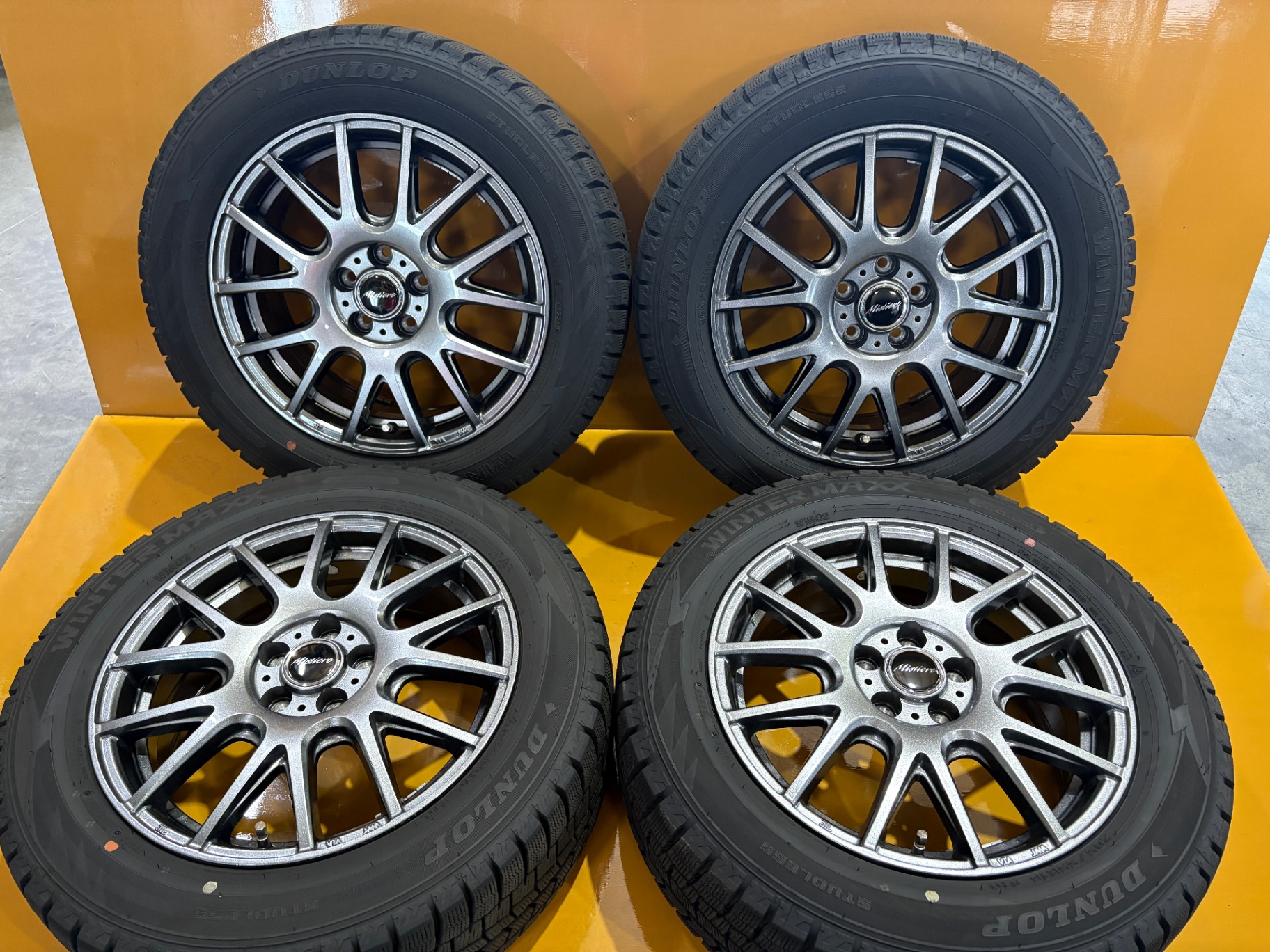 T73 スタッドレスタイヤ＆ホイールセット ダンロップ ウインターマックス02 205/55R16 Mistiere 16X6.5 +48 5H 100